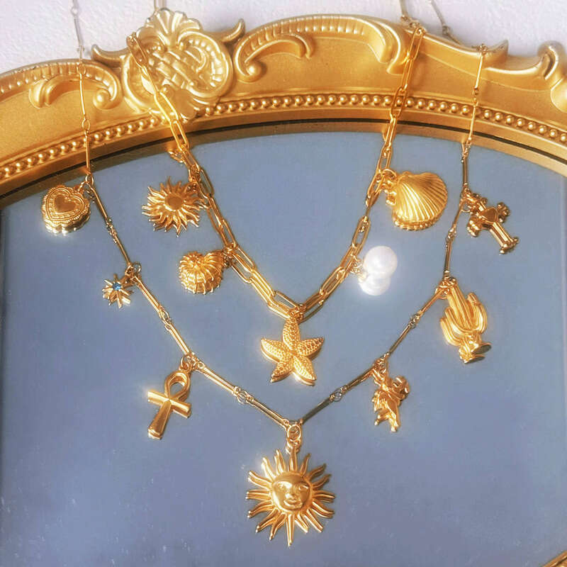 Fashion Ocean Beach Jewelry Cross Heart Sun sterling silver Pendant Charm Necklace Accessories