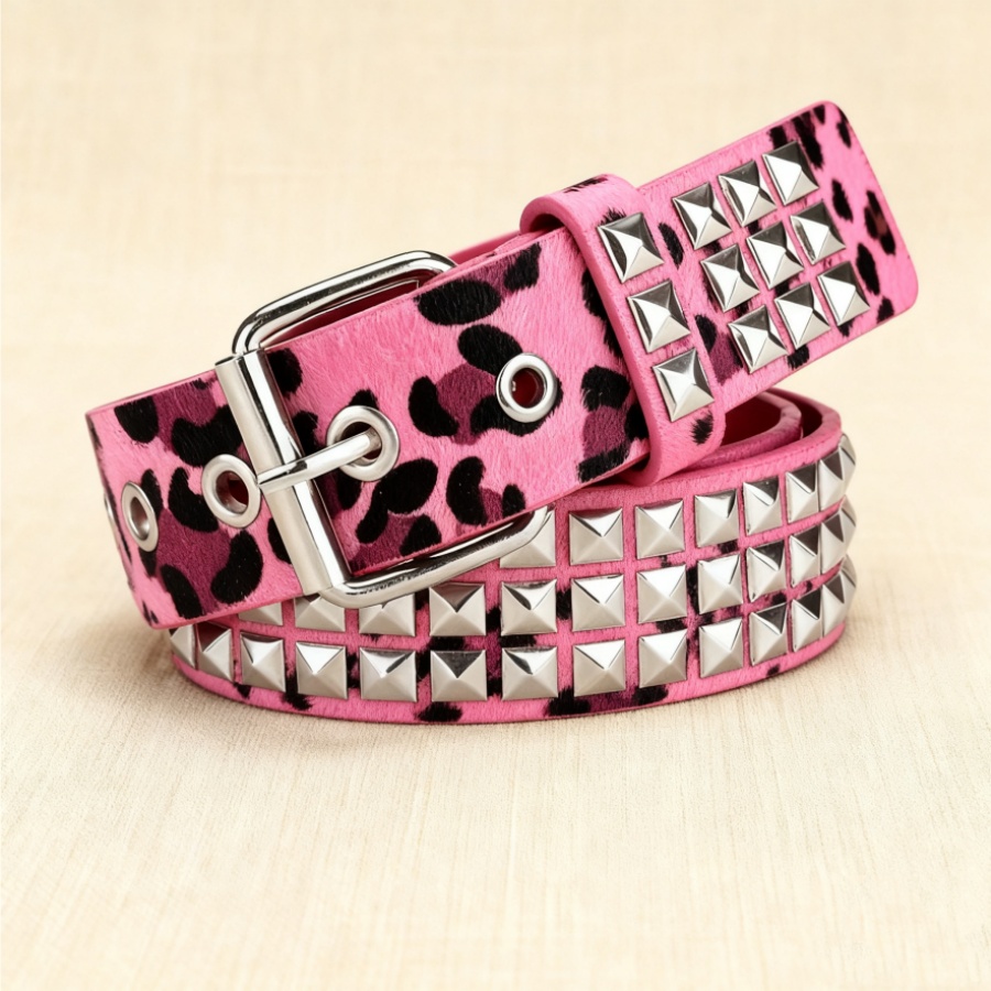 Leopard & Zebra Printed Punk Rock Studs Womans Belt - Stylish Metal Buckled Accessory