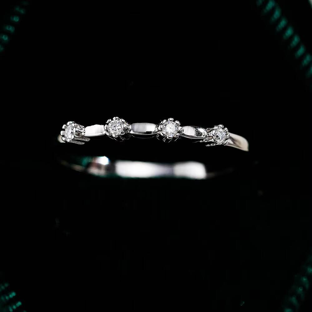 Fine Ring 925 Sterling Silver Micro Inlaid Moissanite Cute Design Natural Bamboo Rings for Women Jewelry