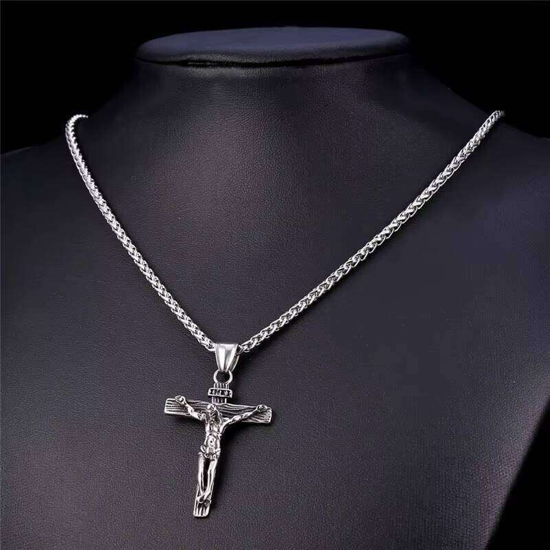 Religious Gold Sier Plated Pendant Punk Jewelry Jesus Christ Cross Necklace Women's Gift