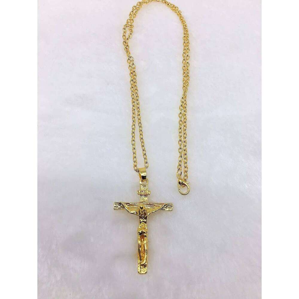 HOVANCI Christian Jesus Mary Cross Pendant Gold Plated sterling silver Chain Men's Religious Necklace
