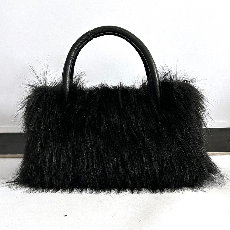 Autumn Winter Plush Handbag Womens Fashion High End Shoulder Bag Imitation Fur Fury Slant Cross Bag