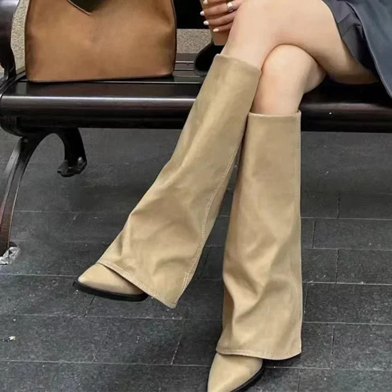 Women Chunky High Boots Pointed Toe Shoes Sexy Lady Dress Gladiator Autumn Trend Retro Fad Woman Boots Goth Botas Mujer 251017