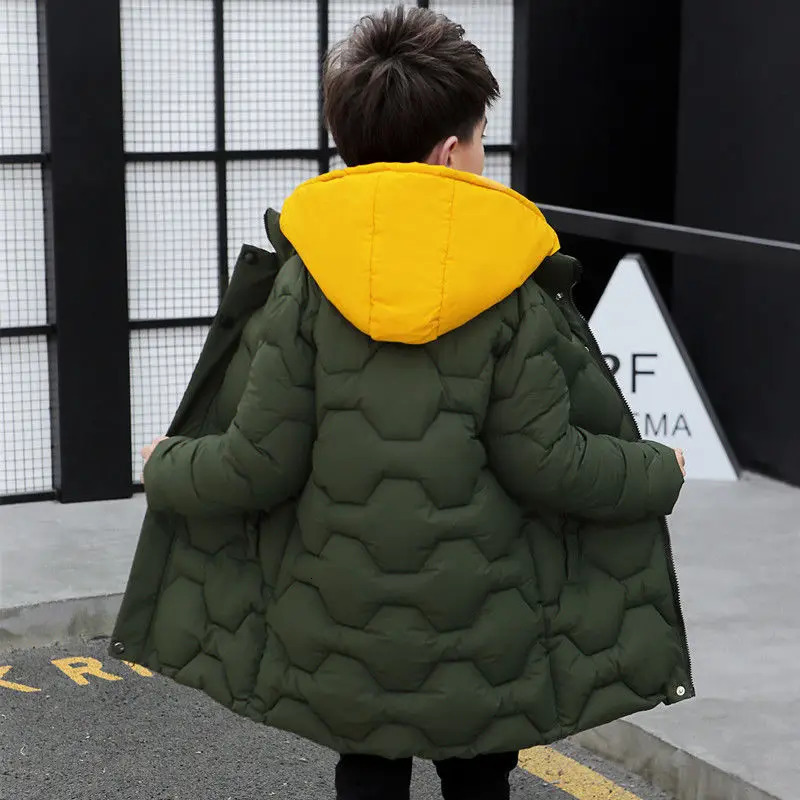 Boys Jacket Winter Thicken Warm Teenager Kids Jackets Fashion Long Style Zipper Hooded Boys Coats Outerwear 4 6 8 10 12 14 Years 251017