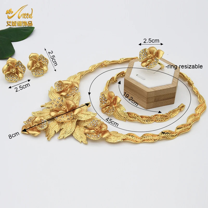 ANIID African Jewelery Sets Flower Earrings Choker Necklace Bracelet Hawaiian Indian Dubai Golden Jewelry For Women Accessories 251016