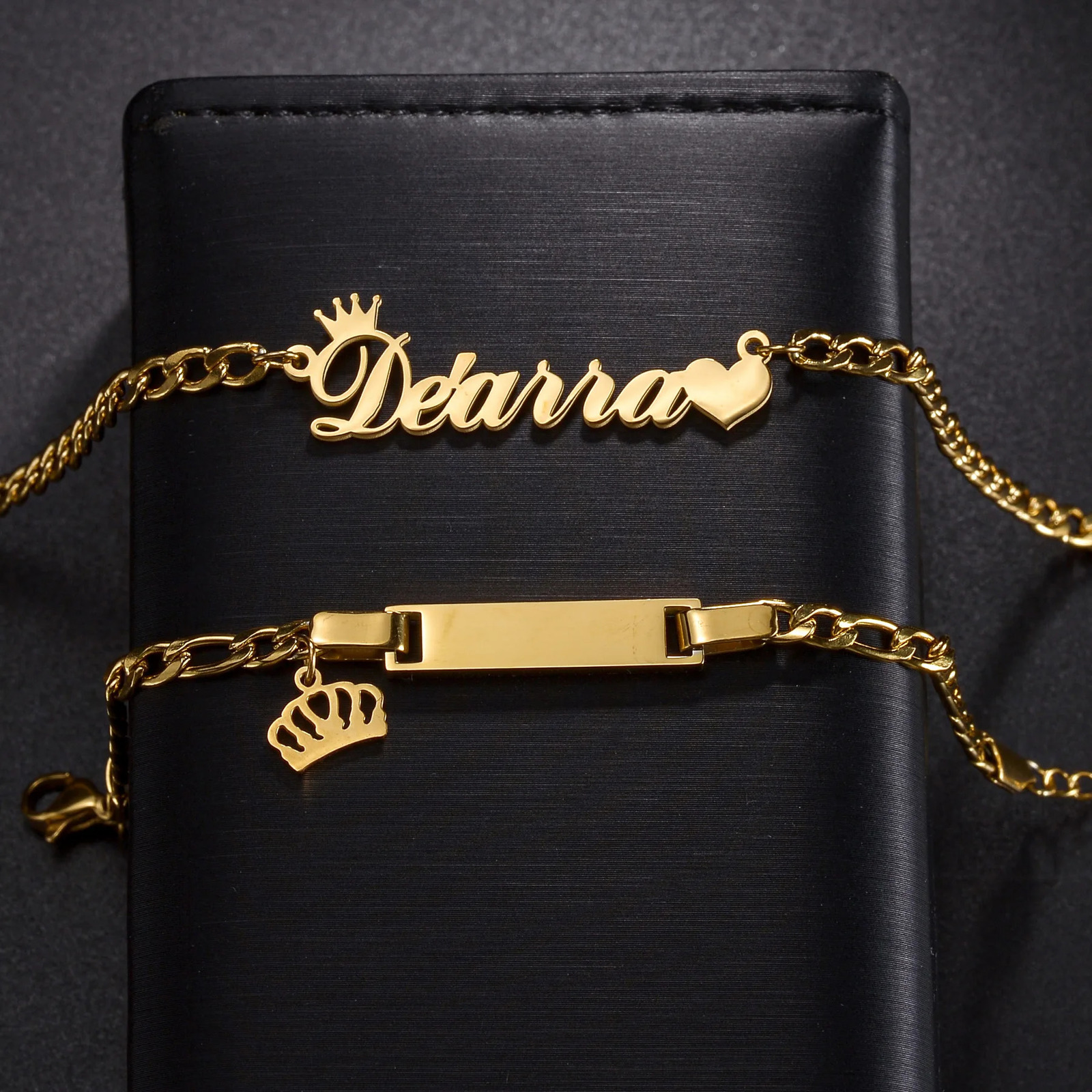 Custom Engrave Childrens Name Bracelet 35cm Necklace Stainless Steel Jewelry Sets for Kids Baby Personlized Crown Birthday Gift 251008