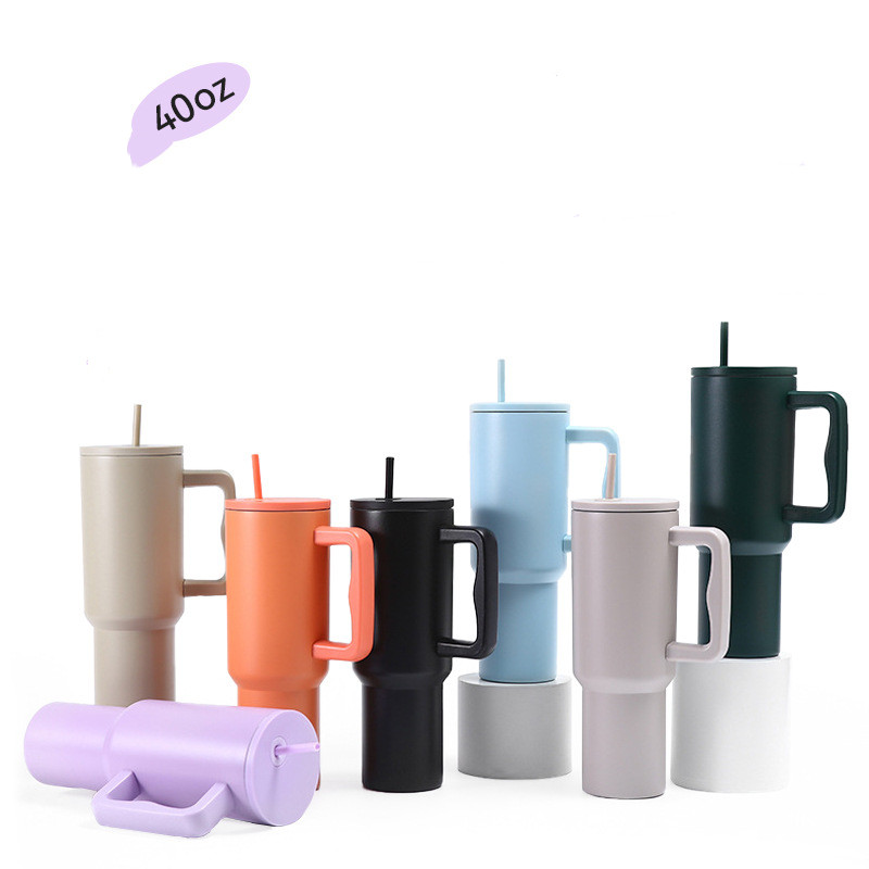 4o oz large capacity portable car cup stainless steel thermos cup with straw handle travel sports water bottle vacuum flask