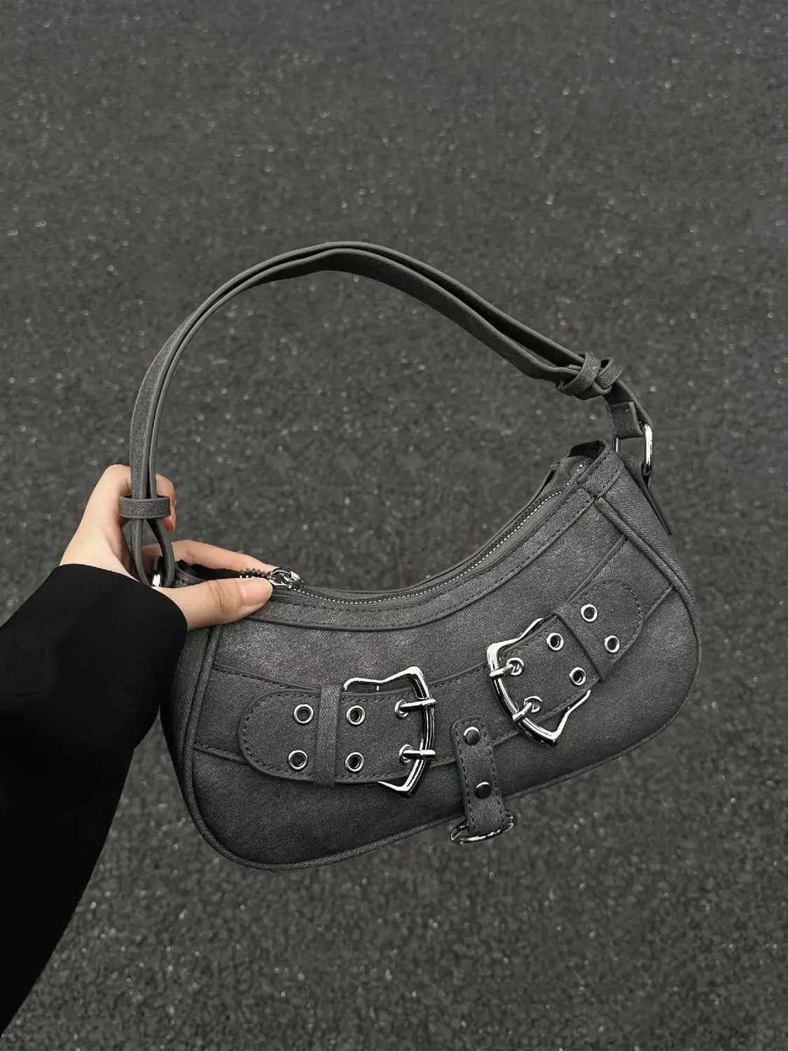 JIAERDI Sweet Cool Denim Grey Shoulder Bag Women Y2k Grunge Hot Girls Casual Handbag Lady Vintage Versatile Underarm Bag Autumn Z251018