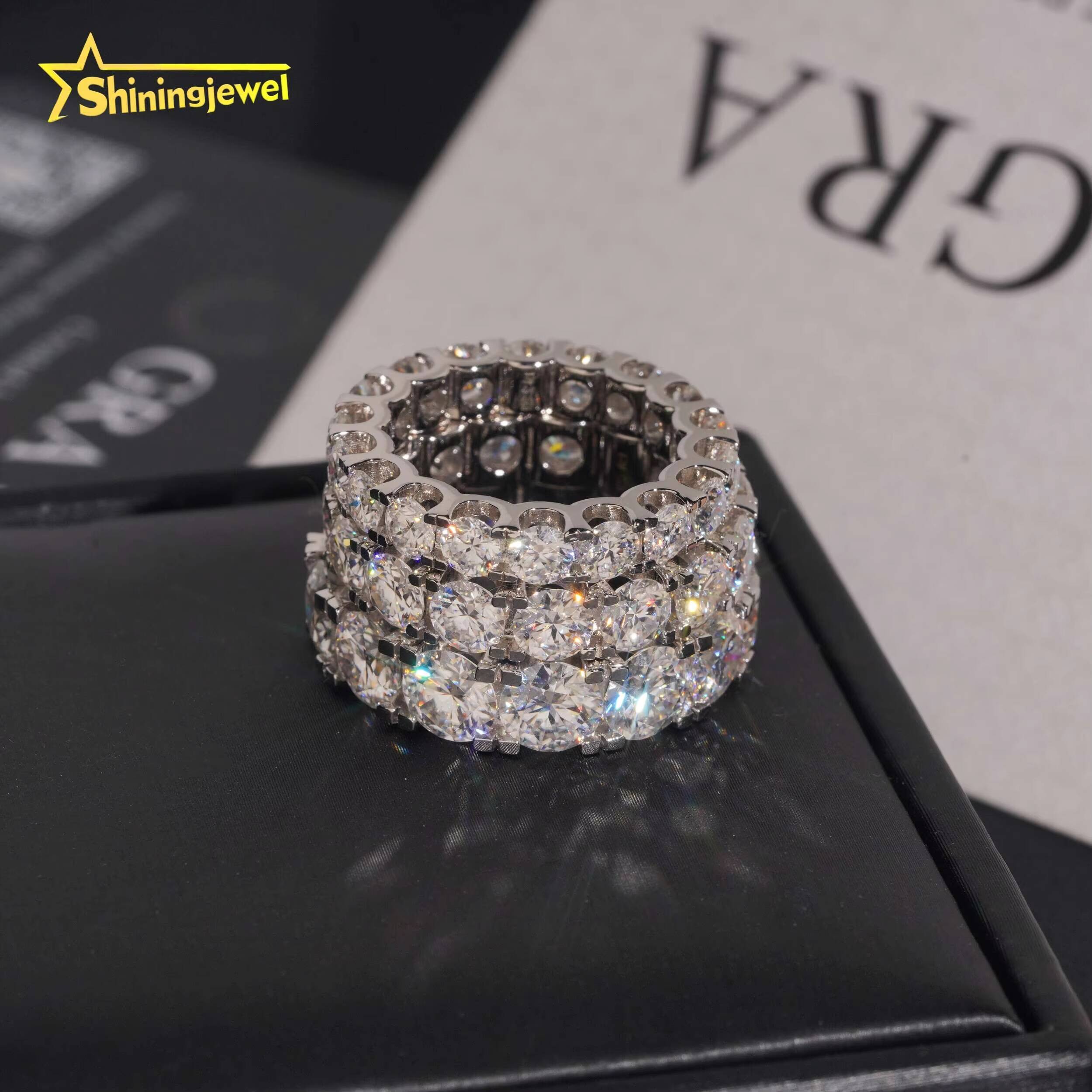 Fine Jewelry 925 Silver 4mm 5mm 65mm Round Moissanite Eternity Ring Custom Iced Out Diamond Wedding Rings for Women