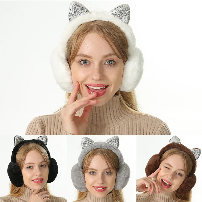 Winter Warm Plush Earmuffs for Women Girls ren Riding Ski Ear Protection Cartoon Cute Cats Ears Fur Soft Cashmere Earflaps 251014