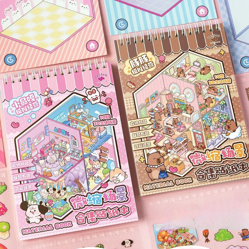 3D Landscape Sticker Book Cute Capybara DIY Miniature Scene Stickers PET 10 Scenes Pocket Scene Kit for Children Kids 251009