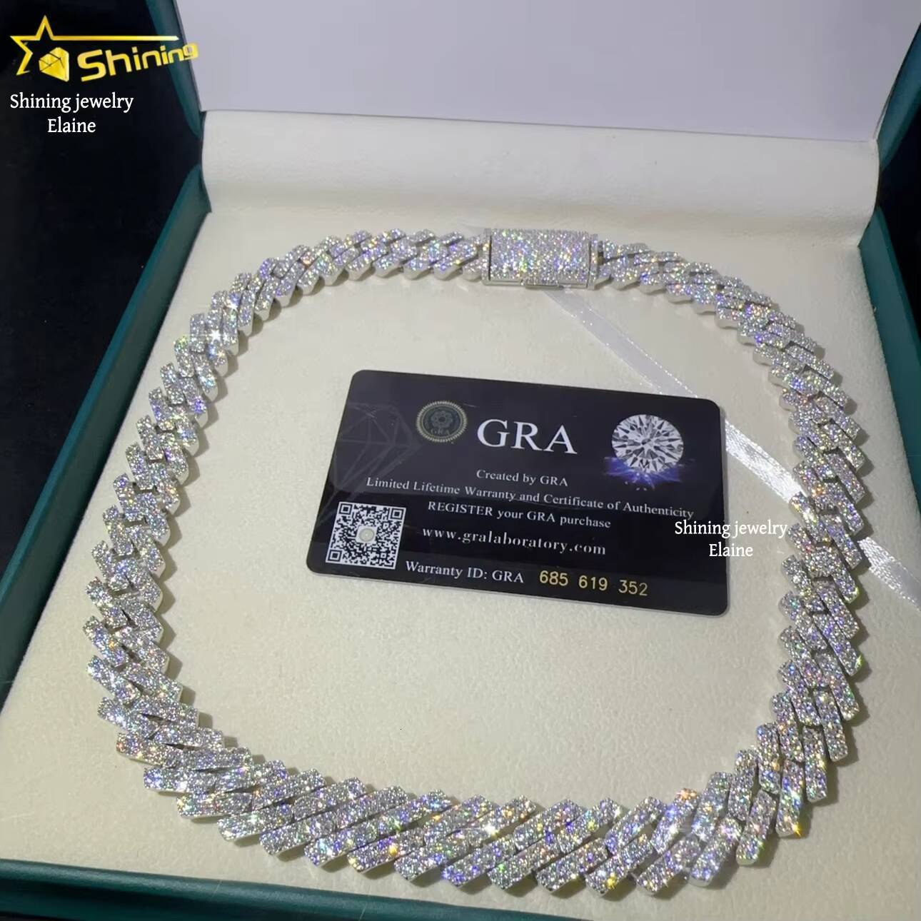 925 Sterling Silver 15MM Iced Out VVS Moissanite Diamond Moissanite Hip Hop Fine Jewelry Miami Cuban Link Chain Necklace