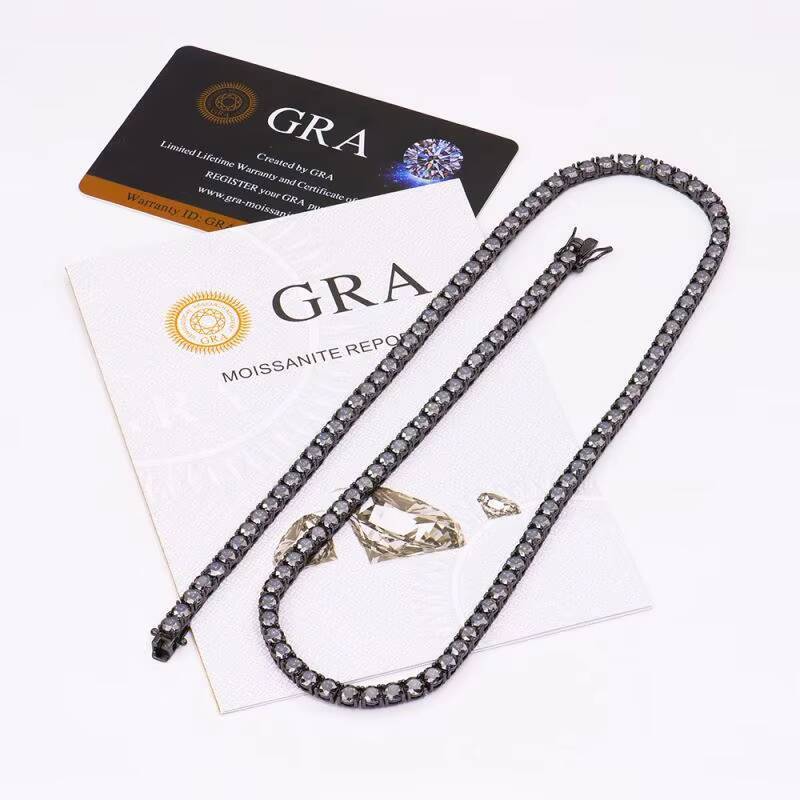 Factory custom jewelry 925 silver 4mm black color VVS diamond moissanite tennis necklace men and women gift