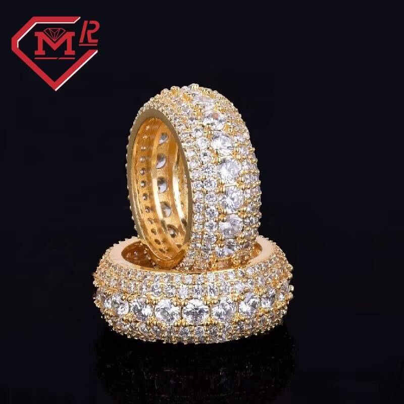 Hot Sale Iced Out Band Ring for Rappers Sterling Silver Hip Hop Moissanite Eternity Rings for Men