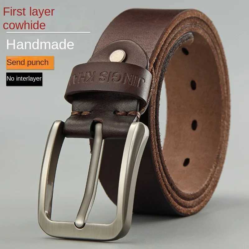 Belt mens genuine leather needle buckle layer genuine cowhide retro mens belt handmade casual trend mens belt cowhide W251018