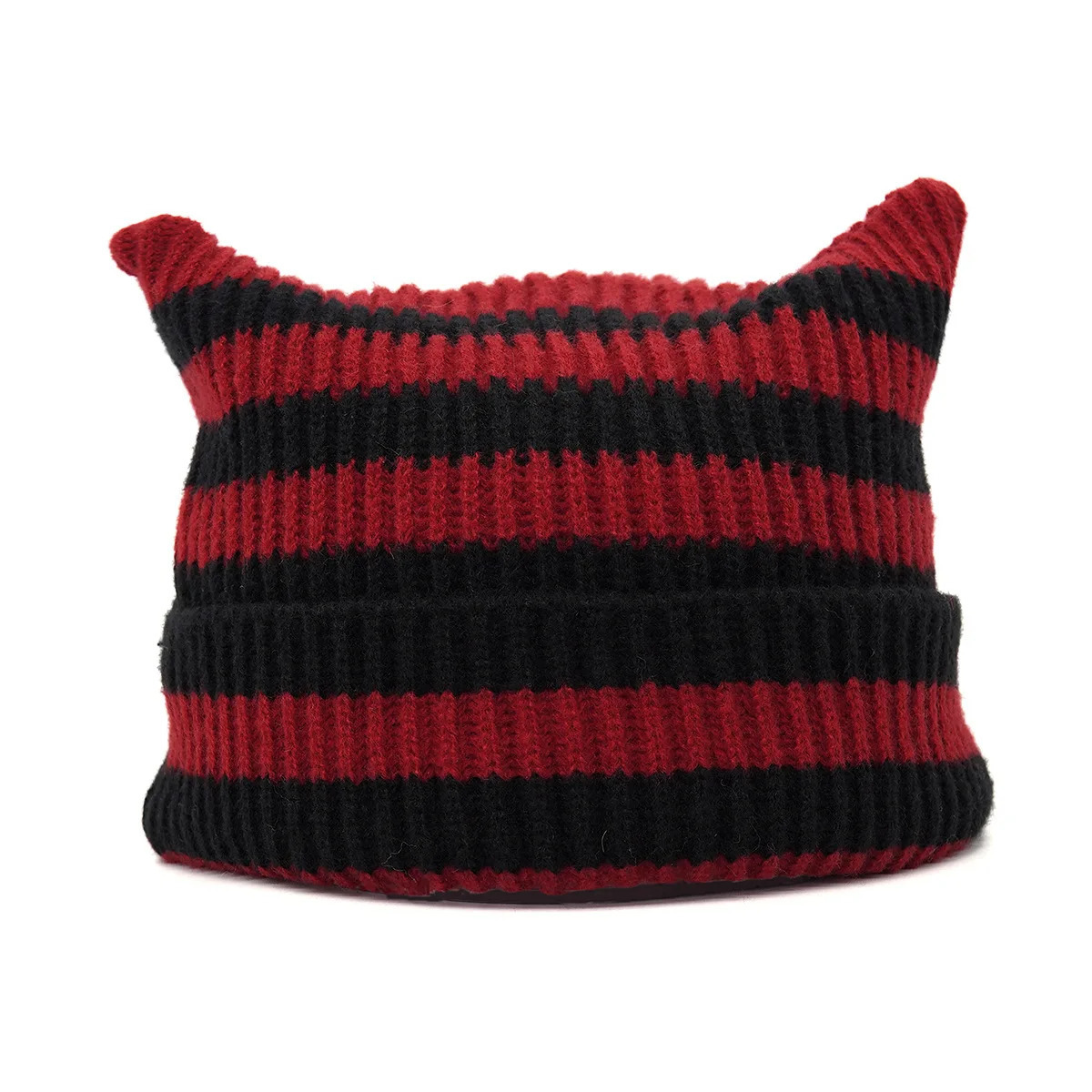 Women Cat Ears Hats Soft Slouchy Striped Knitted Hat Trendy Winter Warm Crochet Braided Knitted Beanie Hats Unisex Gentleman Cap 251014