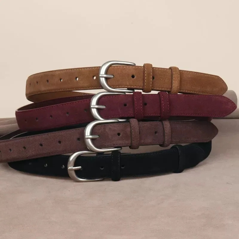 Belts for Women Vintage Ancora Red Waistband Fashion Cowhide Suede Belts Sliver Alloy Buckle Leather Belt 251016