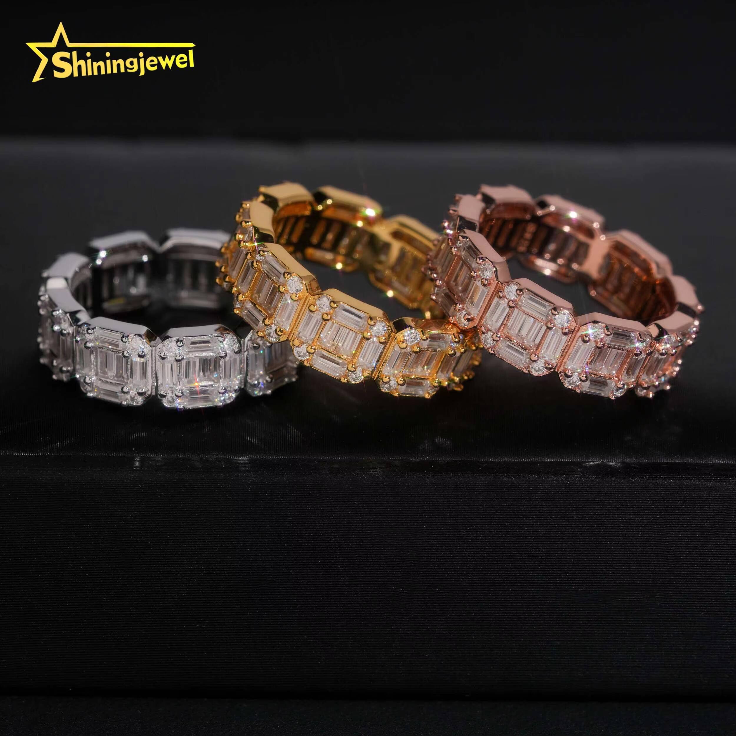 925 Silver Fashion Men Hip Hop Ring Pass Diamond Tester Iced Out baguette Moissanite Diamond Rings