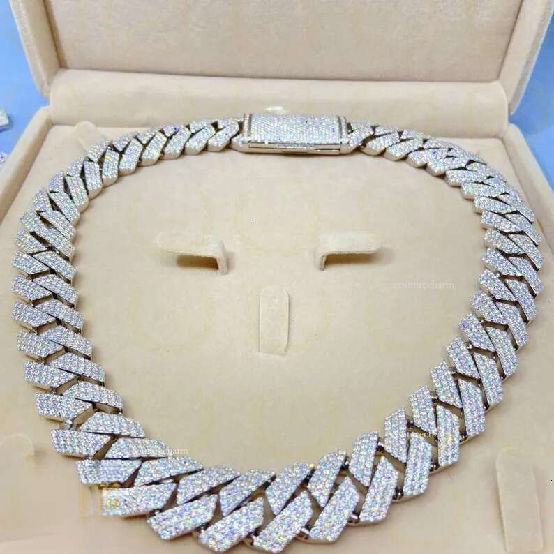 necklace moissanite chain Custom 20mm Width Miami Link Real S Heavy Hip Hop Vvs Moissanite Chain Cuban