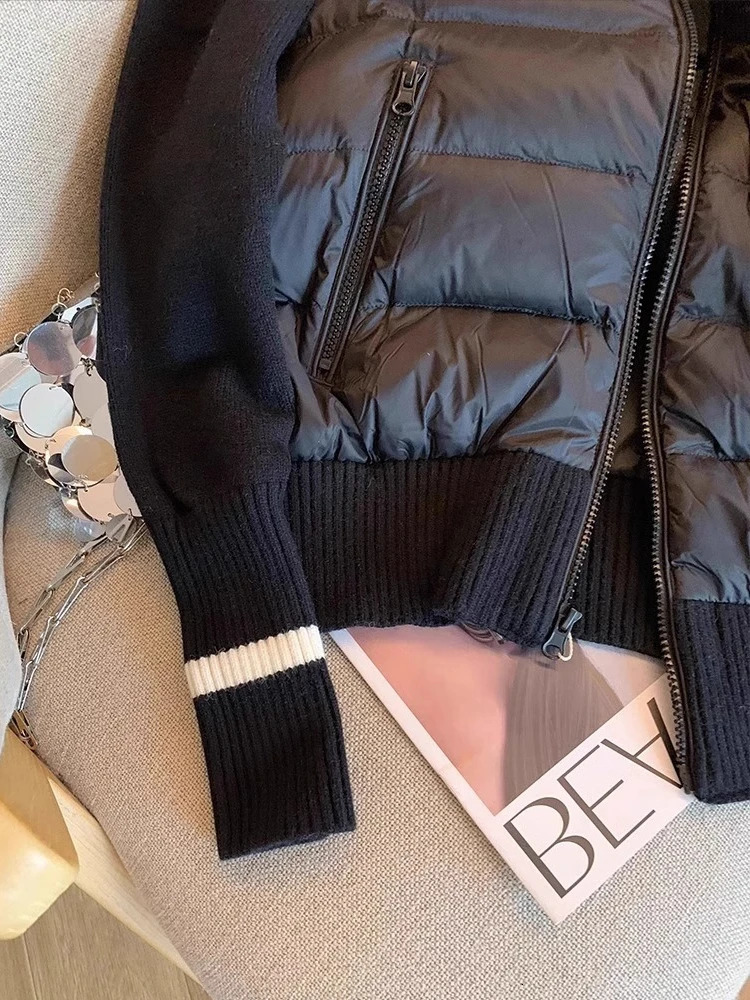 Trendy Vintage Knitted Splicing Cotton Jaet Loose Fit Stand Collar for Men Warmth Assurance Casual Wear Zipper Decoration 251017