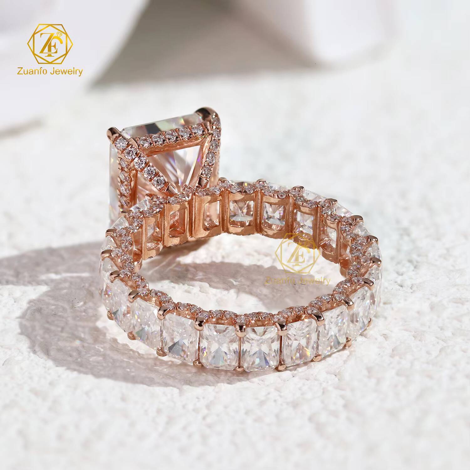 Hot Sale 5CT 9x11mm Moissanite Engagement Rings Rose Gold 925 Silver Eternity Ring Full Paved 3x4mm Radiant Cut Bridal Jewelry