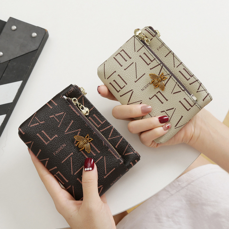 Luxury Brand Designer Bag Fashion Little Bee Double Zipper Coin Purse, Storable Printed Zipper Small Card Holder, Multifunctional Large Capacity