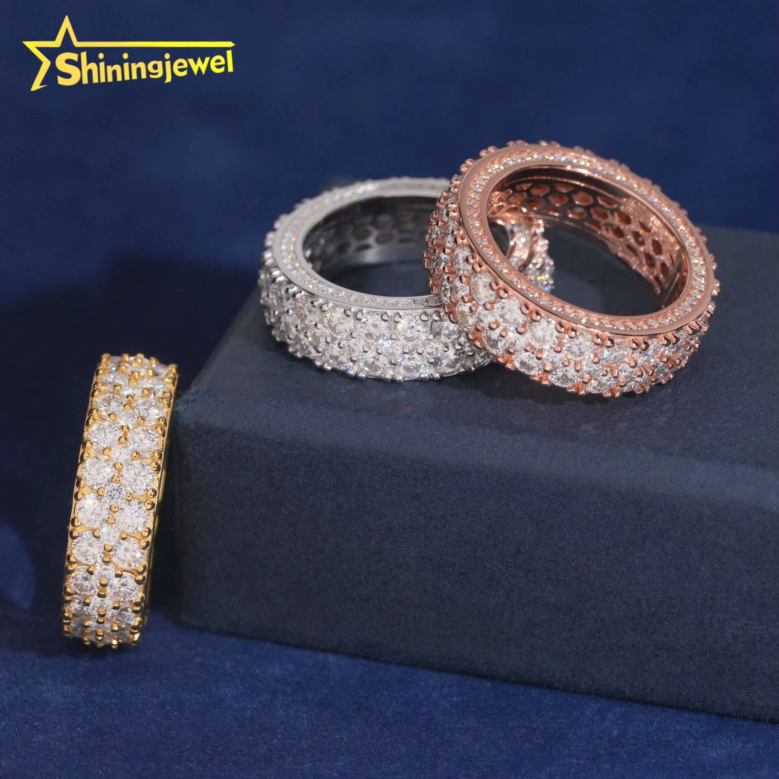 3 Rows Diamond Iced Out Ring Fashion Hip Hop Ring Gra Certified VVS Moissanite Jewelry for Men