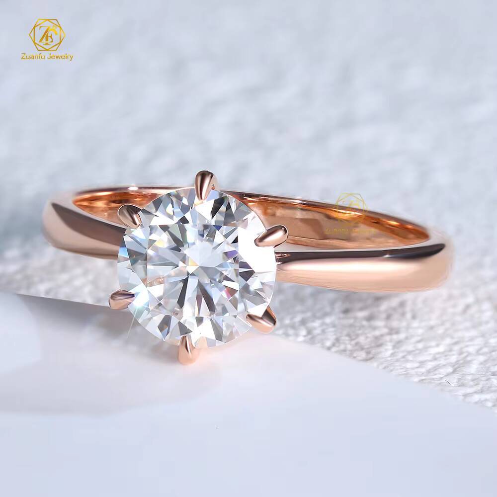 Classic Design Real Gold Gram Price 1CT Round Cut Lab Grown Diamond Jewelry 6 Claws Ring Rose Gold for Ladies