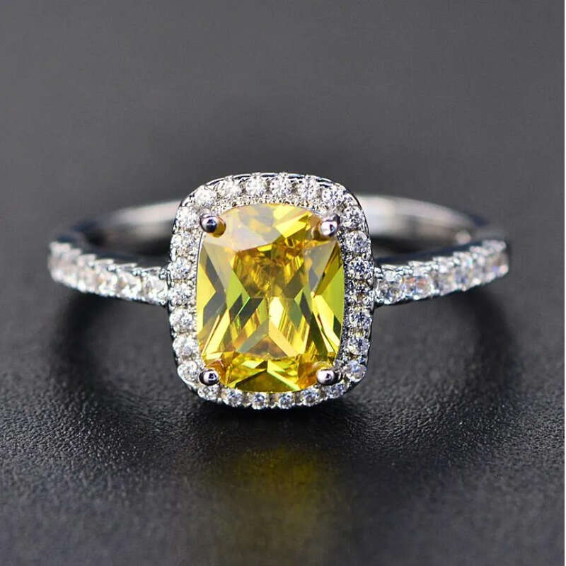 Three Color Hot Sell Jewelry Sterling Sier Cushion Shape White Topaz Women Wedding CZ Dia Classical Geones Ring Gift