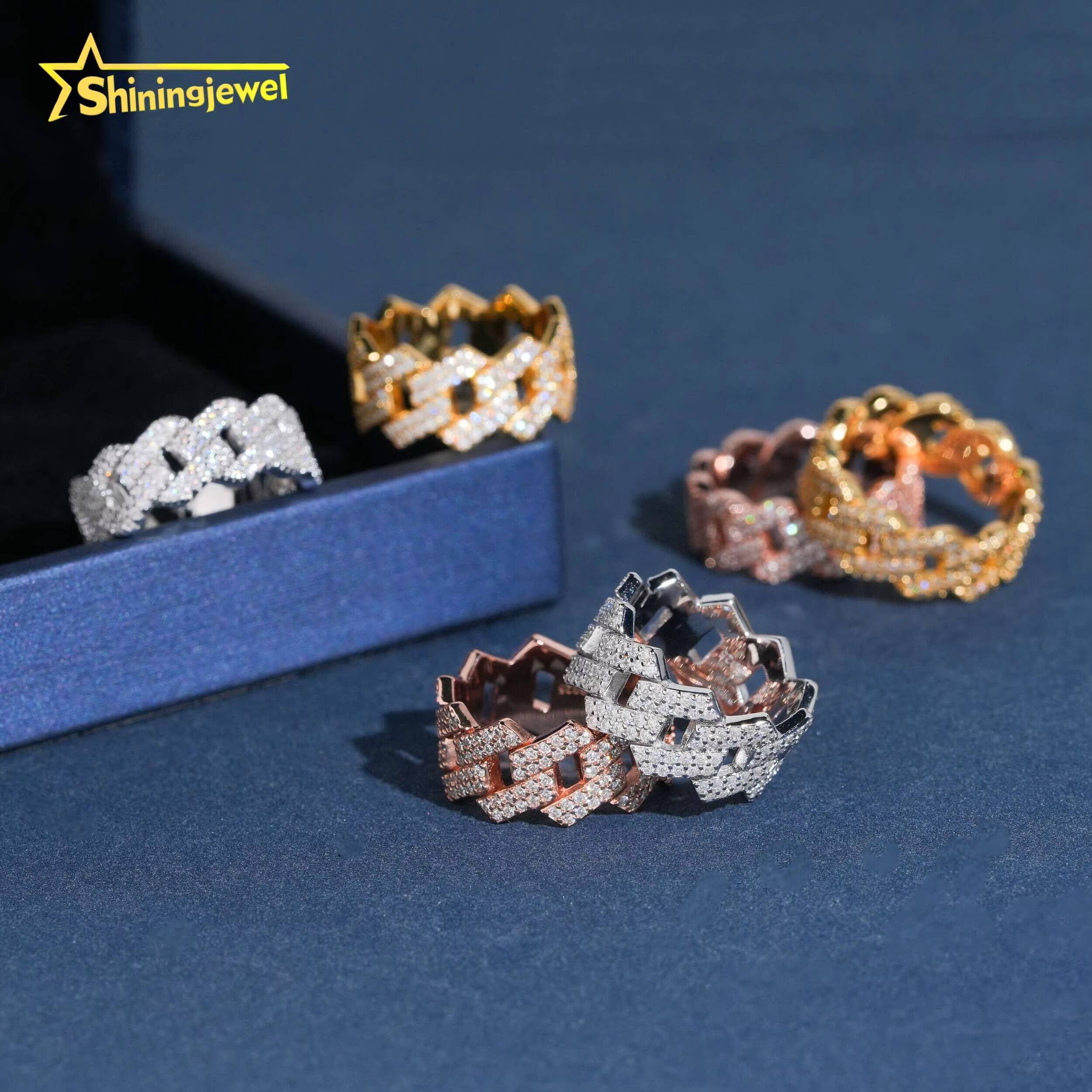 GRA Certificate Iced Out Hip Hop Style Men Ring 925 Sterling Silver VVS Moissanite Jewelry Custom 2Rows Diamond Cuban Rings