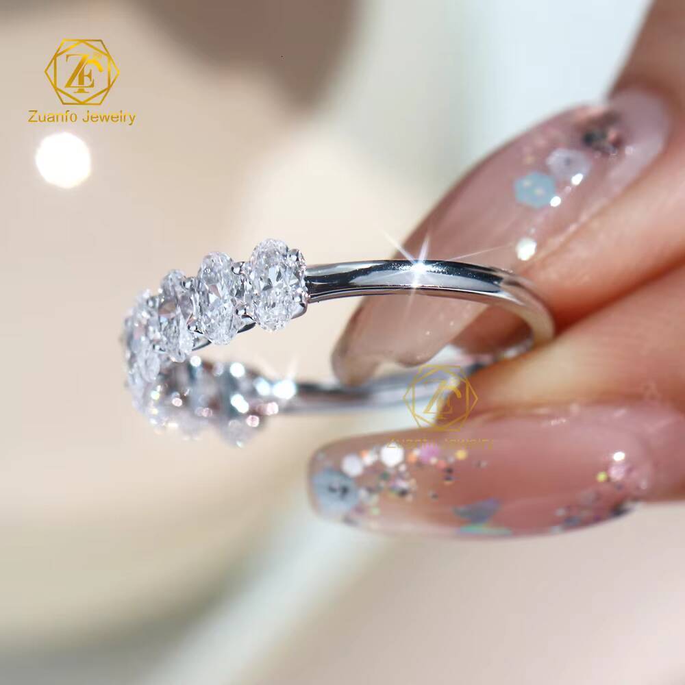 14K Solid Gold Moissanite Diamond Ring 3x5mm Oval Shape Moissanite Elegant Half Band Ring Moissanite Rings