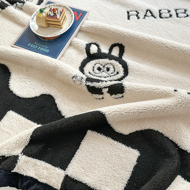 Designer Blanket Luxury Brand Skin-friendly and Soft Throw Black and White Multi-functional Nap Blanket with Labubu Pattern for Office/Bedroom /Travel
