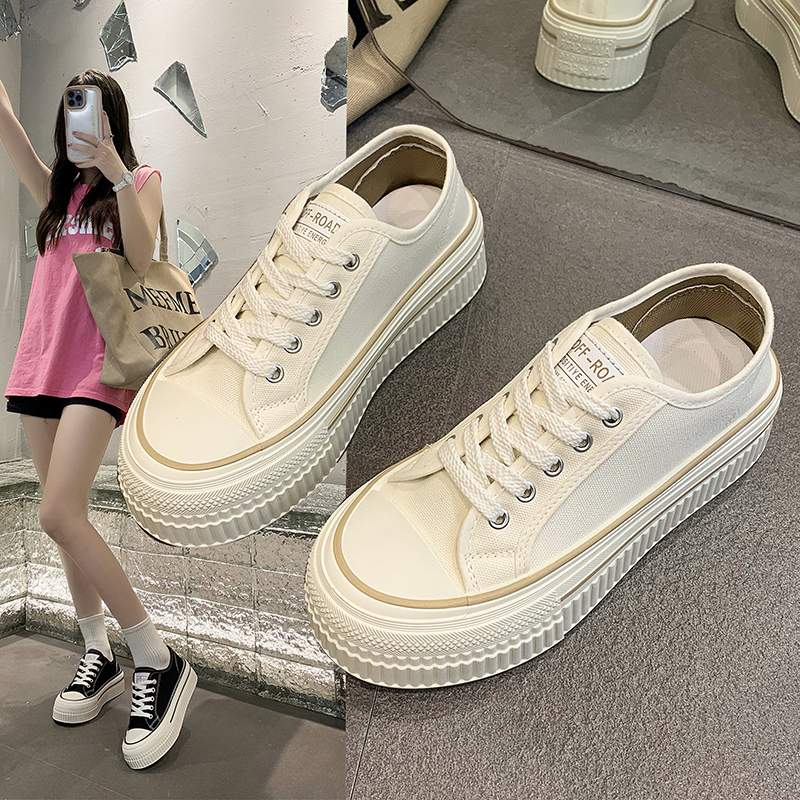 Women's Thick Bottom Canvas Shoes Spring New Style Casual Sports Platform Sneakers Versatile Flatform White Casual Board Shoes Women's Canva