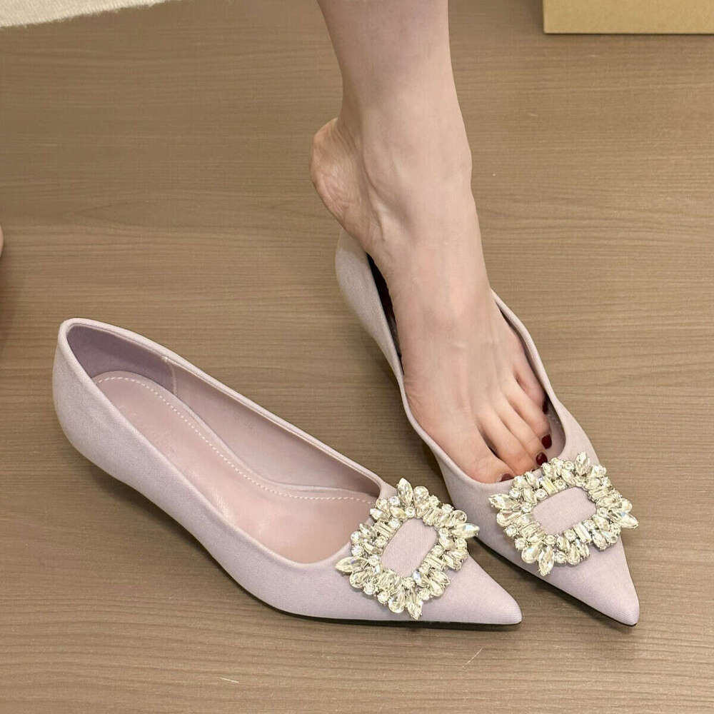 Titing Elegant Purple Pointed Toe Designer Shoe Rhinestone Square Buckle Stiletto Women Spring 2025 Commuting Shallow Mouth High Heels
