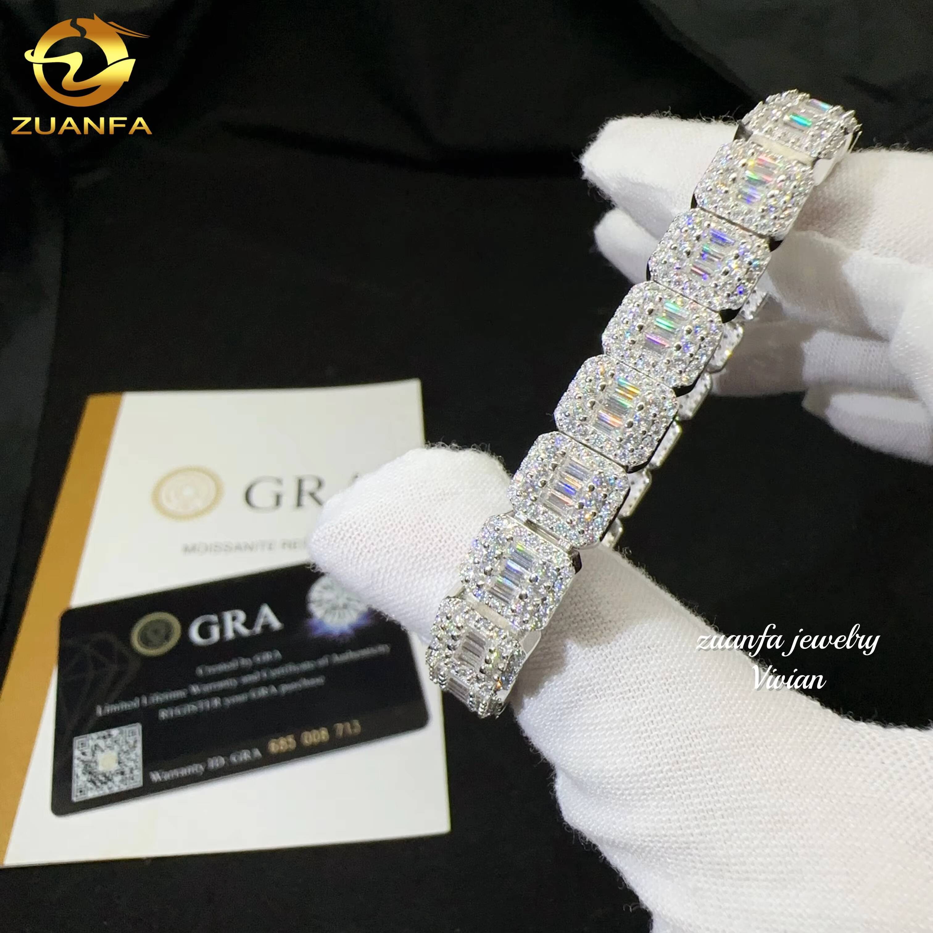 Fashion Fine Jewelry Sterling Silver 925 Vvs Moissanite Lab Diamond Hip Hop Iced Out Jewelry Cuban Link Chain Bracelet Men