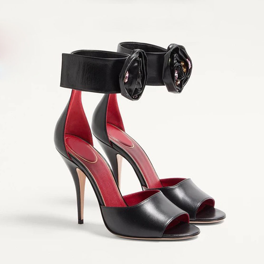 Designer high-heel Gladiator Sandals Rhinestone decoration flower Stiletto Heel Evening shoes Women Ankle strap Party Wedding Luxury sandal Factory footwear