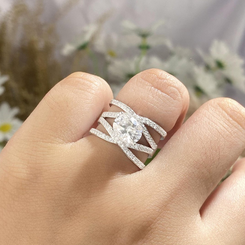 MT GRA 2CT Oval Moissanite Ring Exquisite Multi-Layer Cross Design Wedding Engagement Ring Women's Jewelry Gem Diamond Ring 925 Sterling Silver H