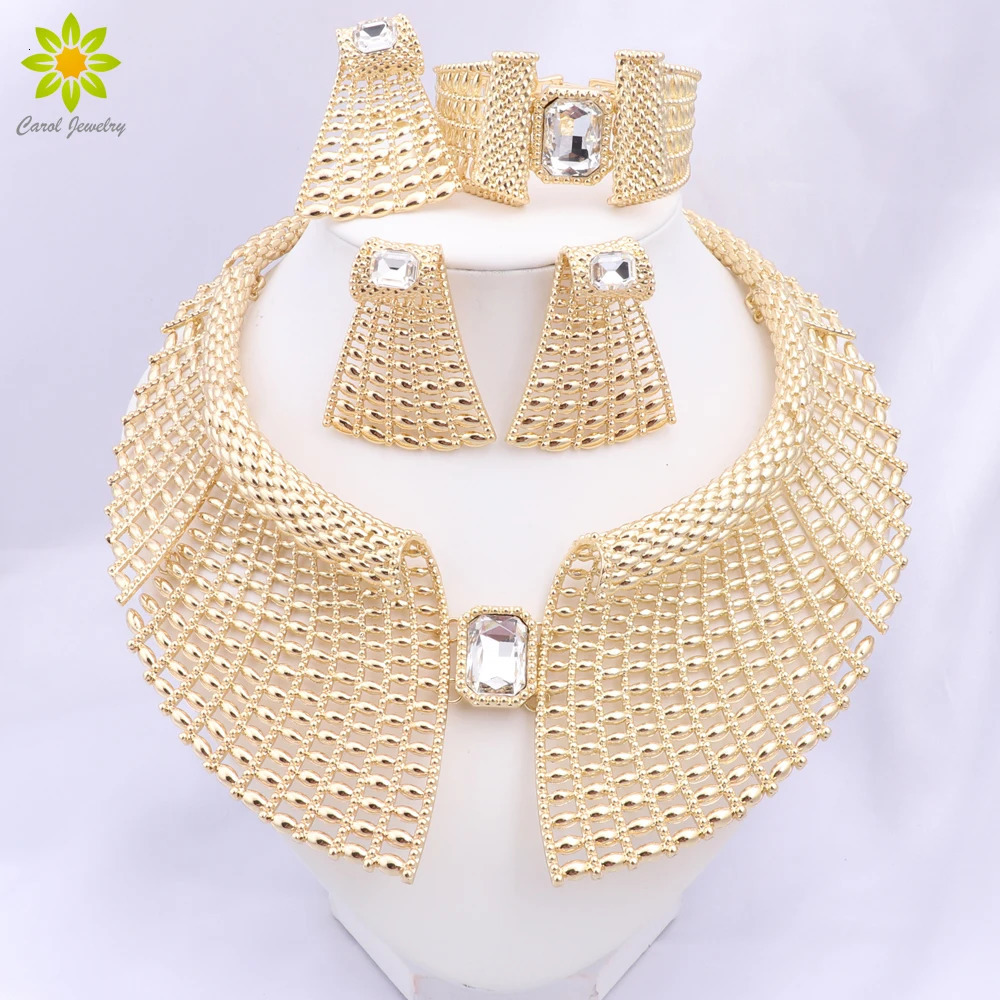 Latest Gold Plated Necklace Accessories Elegant Woman Party Jewelry Set Africa 251016
