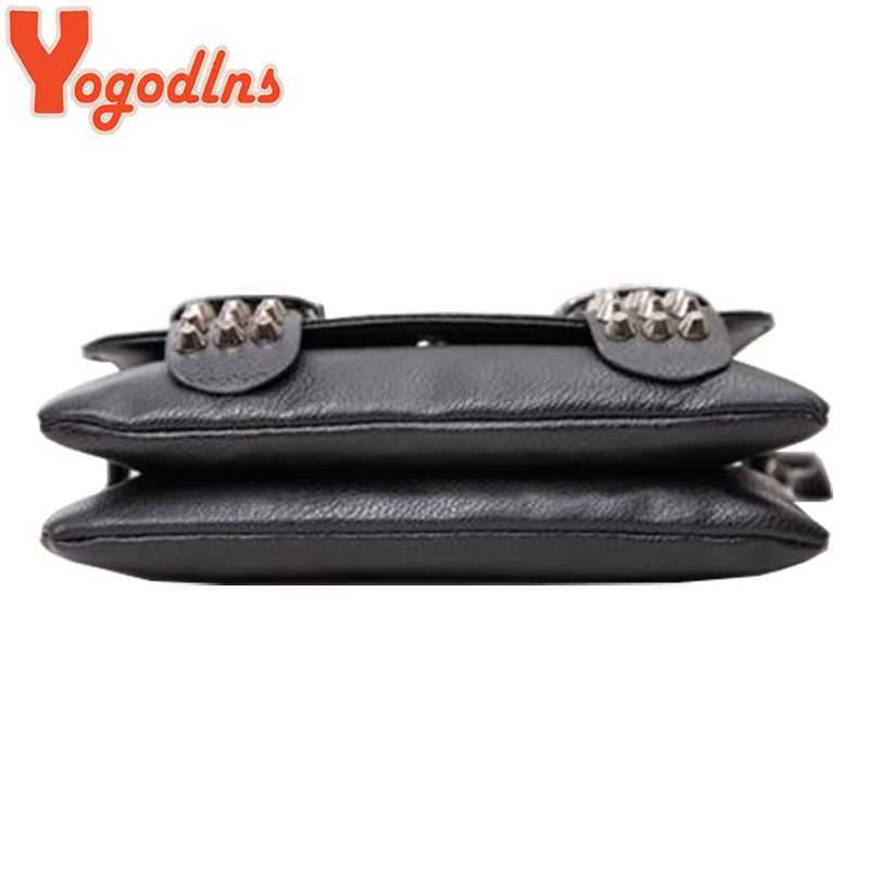Yogodlns Women Black Leather Messenger Bags Fashion Vintage Messenger Cool Skull Rivets Shoulder Bags sac a main bolsa Z251018