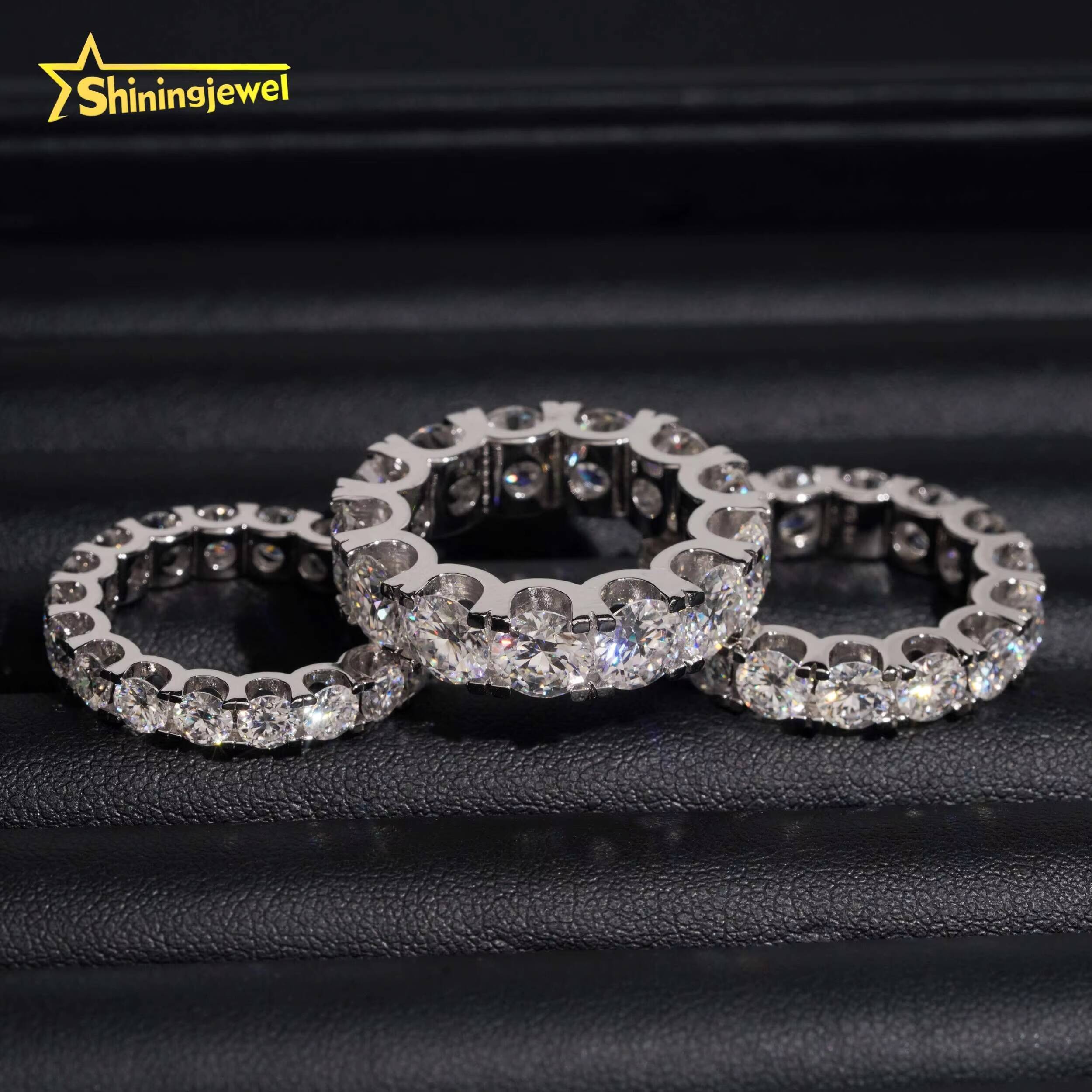 Fine Jewelry 925 Silver 4mm 5mm 65mm Round Moissanite Eternity Ring Custom Iced Out Diamond Wedding Rings for Women