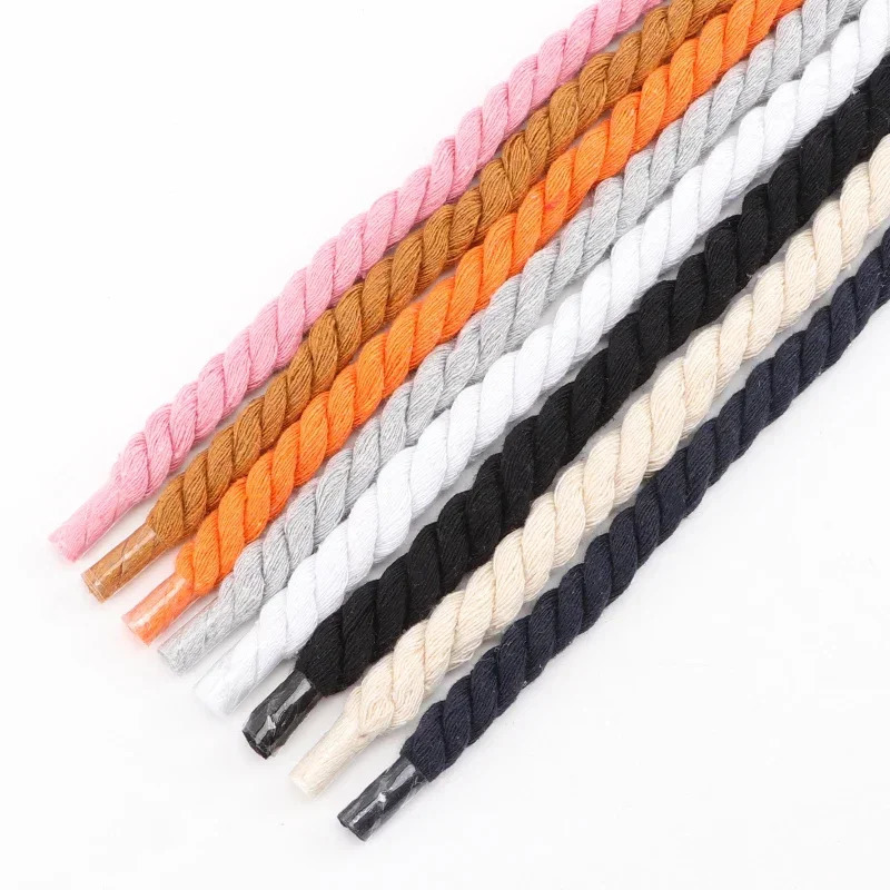 Quality Round Shoelaces Colorful Thicker Cotton Shoe Laces Cotton Rope Solid Color Bold Cotton Twist Decoration Shoe Laces 251013