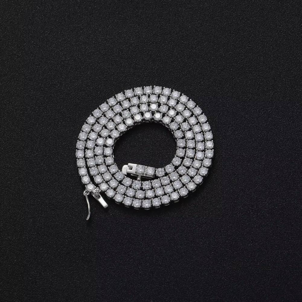 SS001 3mm 4mm 925 Sterling Silver Tennis Chain 1 Row Necklace Hip Hop Bling Jewelry