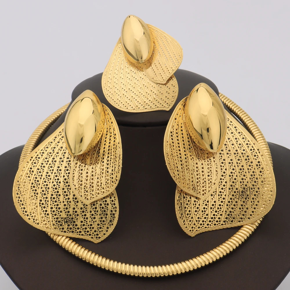 African Necklace Earrings Ring Set Geometric Irregular Women Nightclub Party Jewelry Anniversary Gift For Wedding 251016