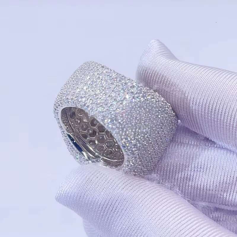 Hot Sell Drop Shipping White Gold Iced Out GRA Moissanite Diamond Ring for Men