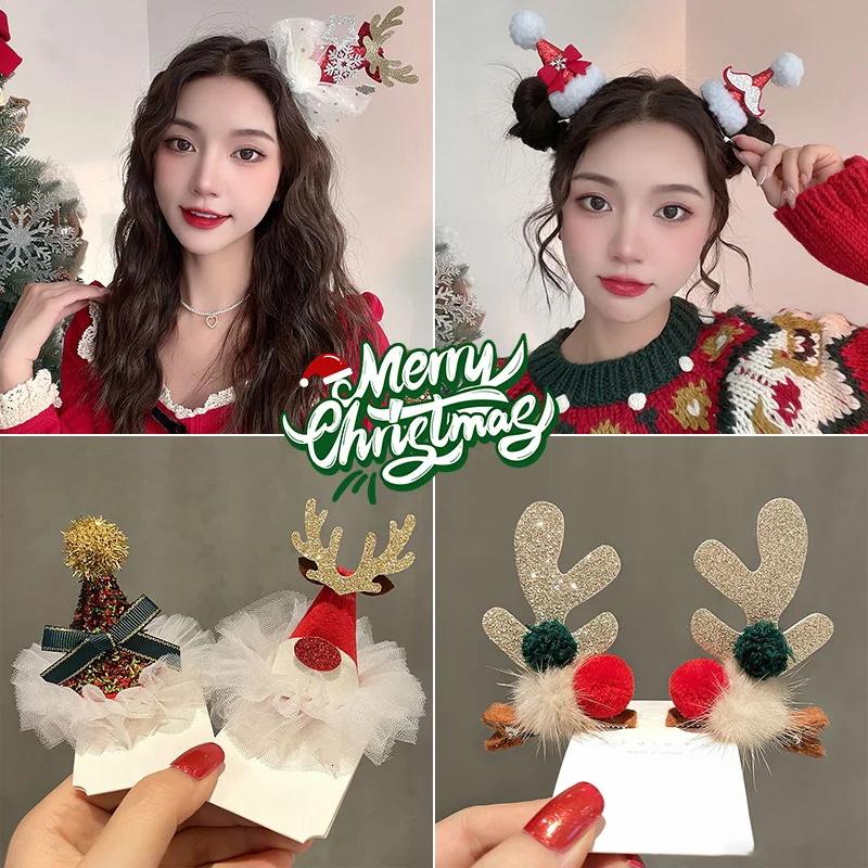 2026 Christmas Hair Clips Girls Gifts Deer Ear Headbands Xmas Hairpin Antlers Festive Party Headdresses Gifts Navidad Decor 251014