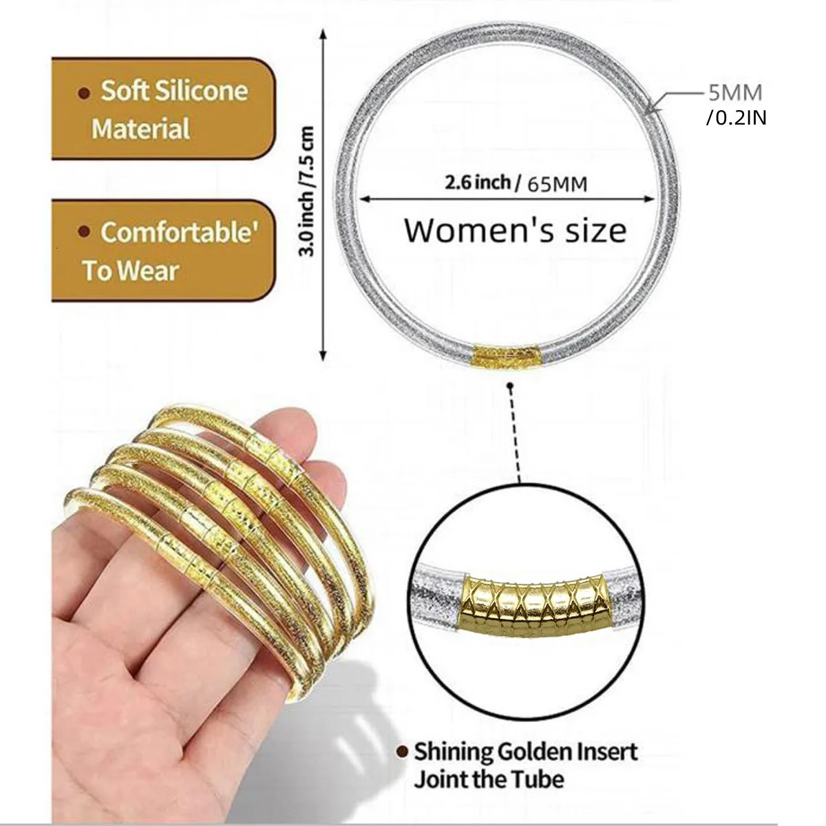 7pcsset Prismatic Stack Silicone Rubber Wristband Bangle for Women Waterproof Beach Bangles for Women 251016