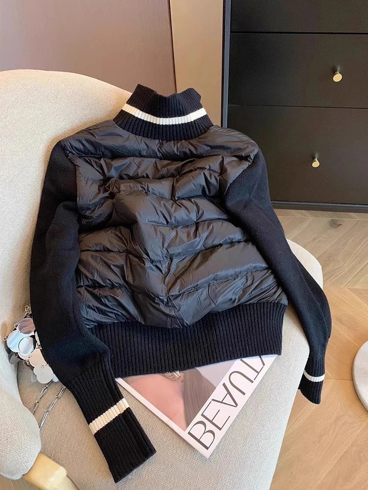 Trendy Vintage Knitted Splicing Cotton Jaet Loose Fit Stand Collar for Men Warmth Assurance Casual Wear Zipper Decoration 251017