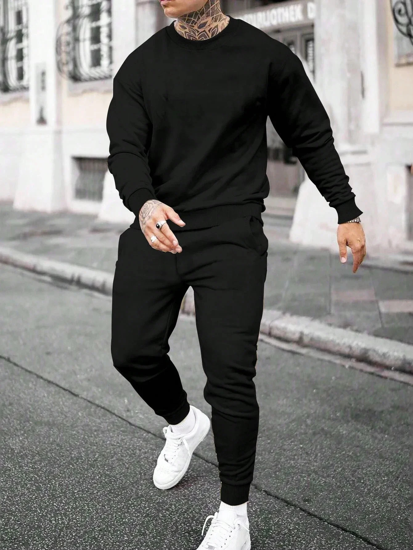 in Mens Tracksuit Single Piece O Neck Sweatshirt Pants Casual Office Hoodies Jogging Streetwear Autumn Winter Man Clothing 251016