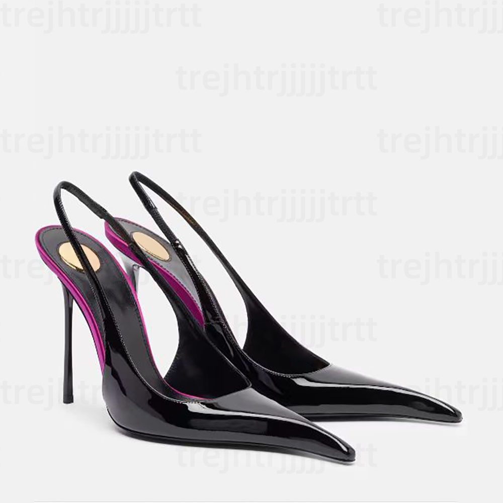 Fashion Runway women's Slingbacks Sandals Luxury Patent Leather Pointed Toes Designer Dress Shoes 10.5cm Stiletto Heel shoes size: 35-41 with box