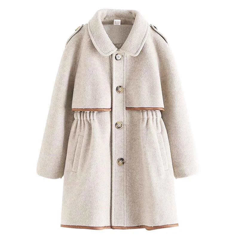 Winter Beige Thick Long Jackets Little Kids Girls Coat Breasted Woolen Overcoat Cotton Trench Jackets Teenage Girl Coat 216Y 251015